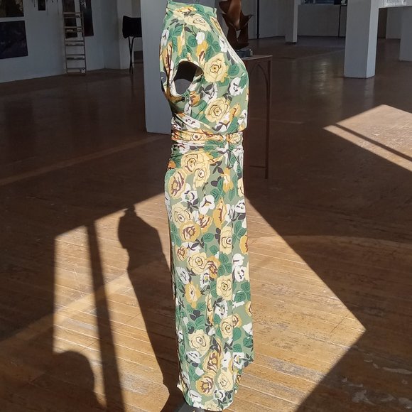 Donna Morgan yellow and green gathered wrap waist maxi dress - Picture 8 of 12